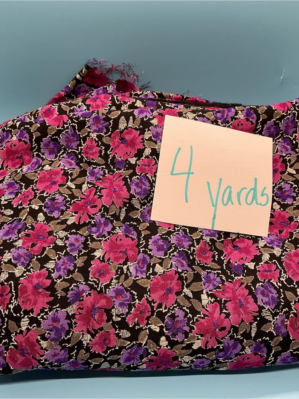 4 Yards Rayon Blend Fabric Pink Purple Black Floral 58” Wide